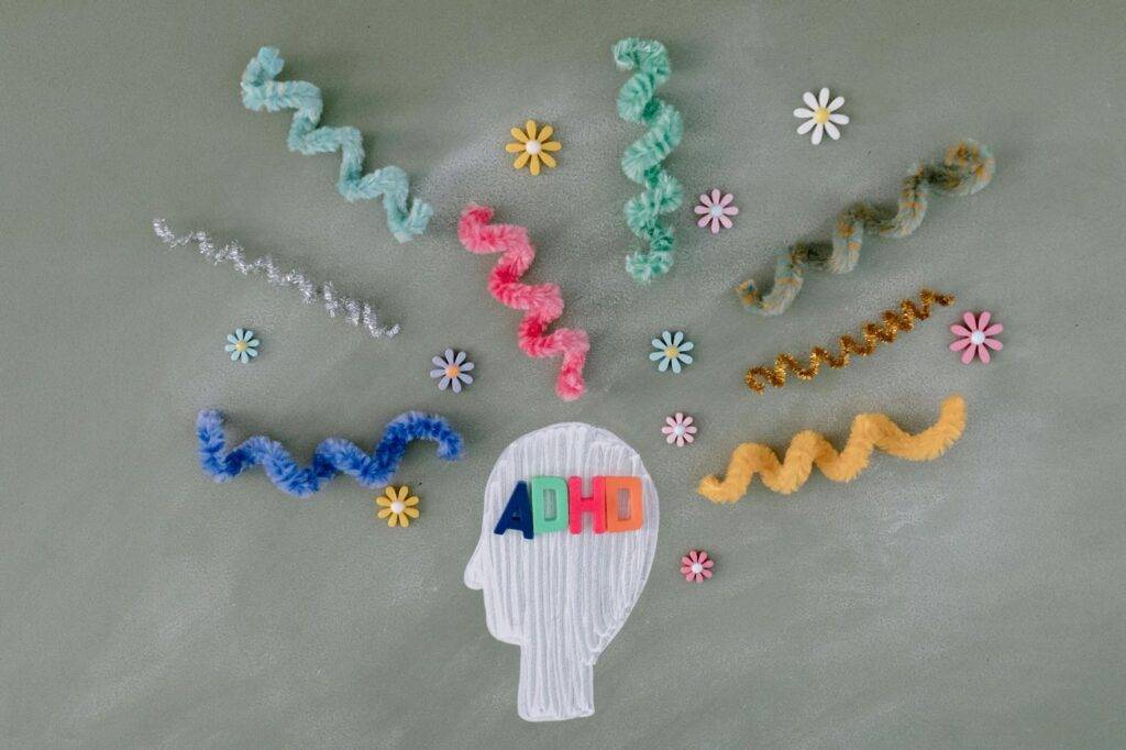 ADHD Creative mental health concept with brain illustration